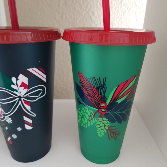 Starbucks 2 Venti  24oz Reusable Cold Cup With Straw Lid Holiday Christm… - Picture 4 of 5